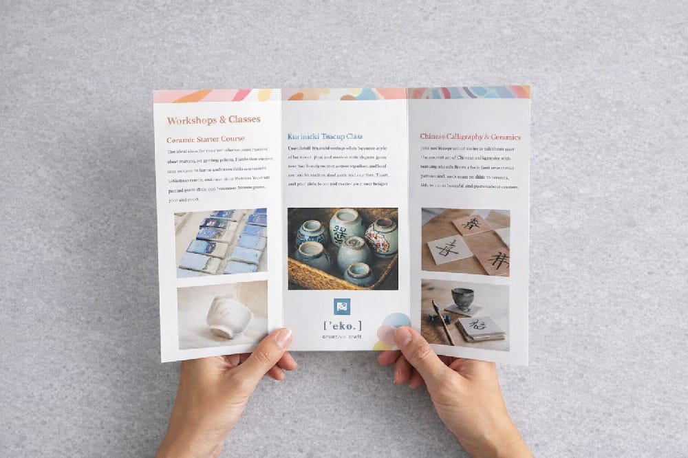 Custom printed brochures on display